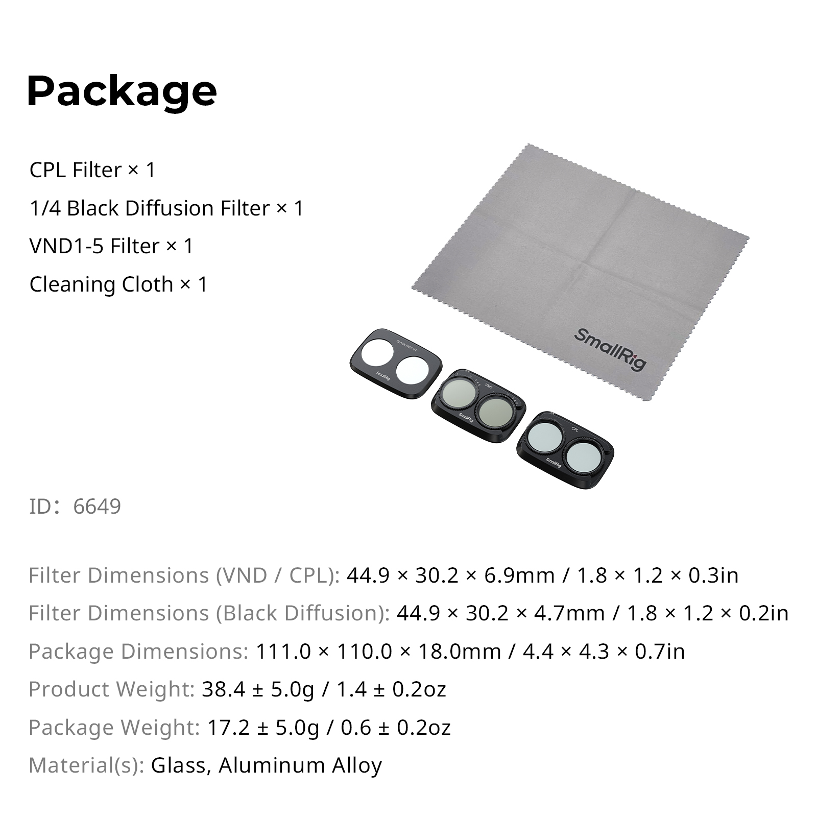 SmallRig 4P Filter Kit for DJI - Diffuser Cleaning Kit 评论和价格
